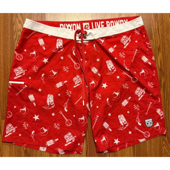 Dixxon Giddy Up Live Rowdy Board Shorts Mens 42 8" Red Swim Trunks - Picture 1 of 6